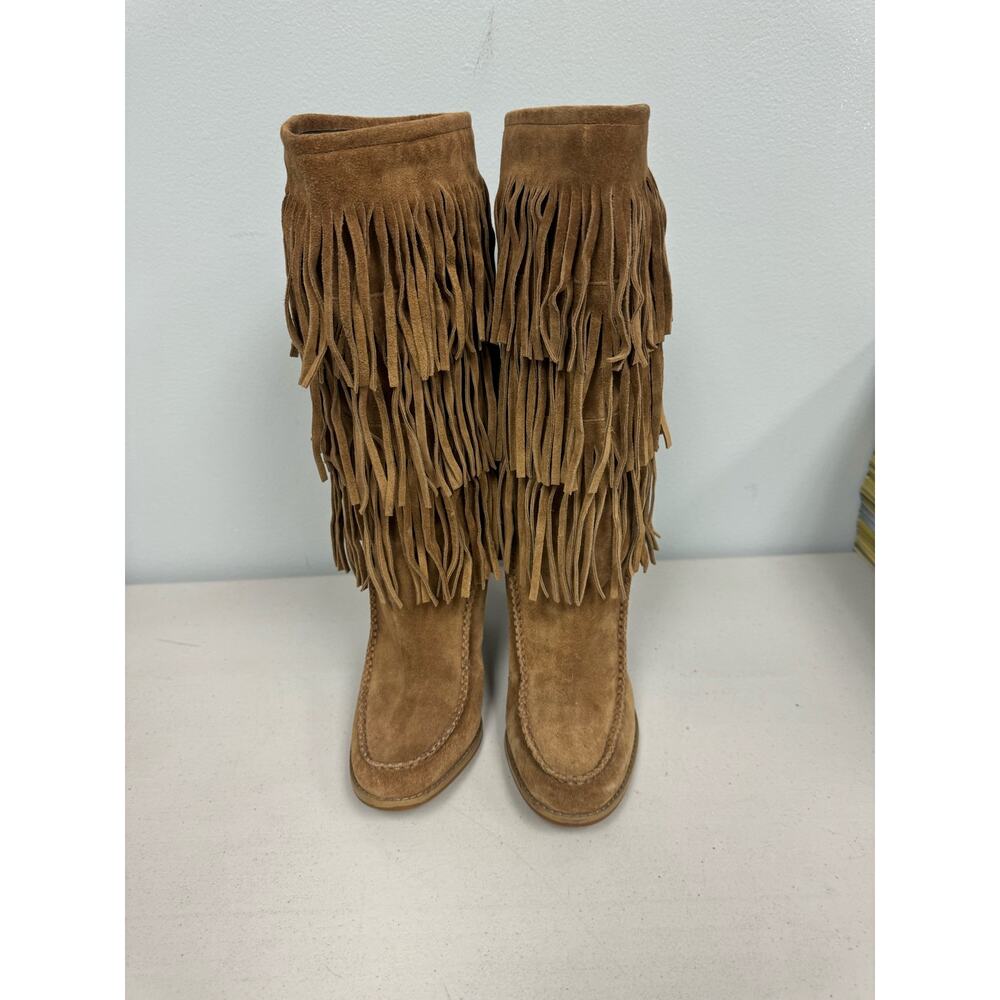 Ralph Lauren Brown Suede Fringe Knee Boots